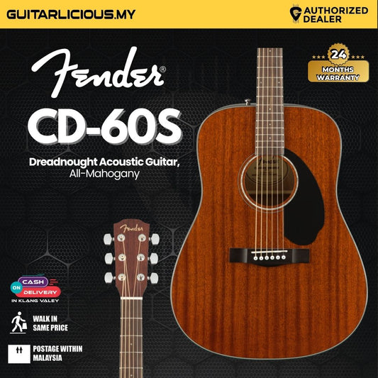 Fender CD-60S Dreadnought Acoustic Guitar, Walnut FB, All-Mahogany
