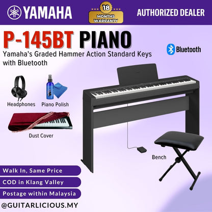 Yamaha P-145BT 88-Key Graded Hammer Compact Digital Piano with Bluetooth ( P145BT / P145B )