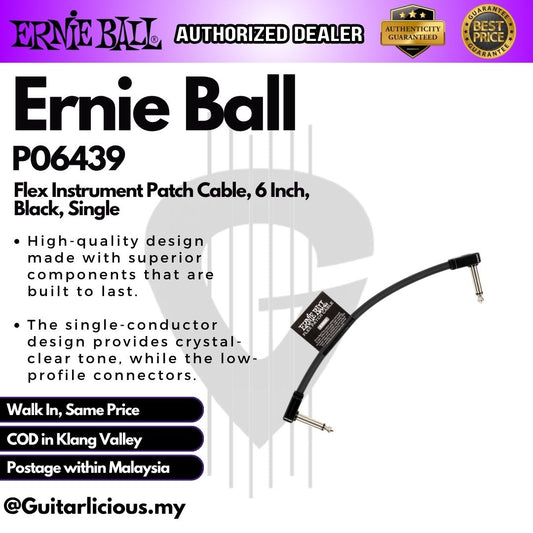 Ernie Ball P06439 Flex Instrument Patch Cable, 6 Inch, Black, Single - EB6439