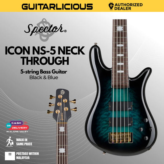 Spector Icon NS-5 Neck-Thru 5-String Electric Bass Guitar, Black/Blue