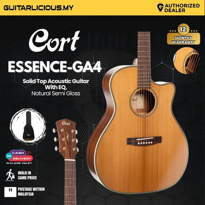 Cort Essence-Series ESGA4 Solid Top Acoustic Guitar W/EQ & Bag (Natural Semi Gloss)