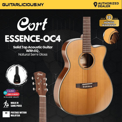 Cort Essence-Series ESOC4 Solid Top Acoustic Guitar W/EQ & Bag (Natural Semi Gloss)