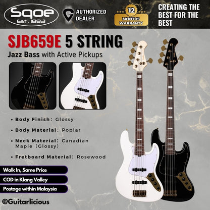 SQOE SJB659E 5 String Jazz Bass with Active Pickups