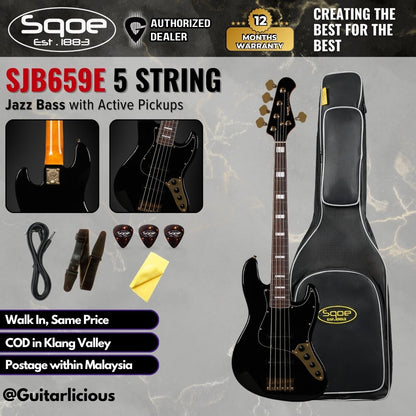 SQOE SJB659E 5 String Jazz Bass with Active Pickups