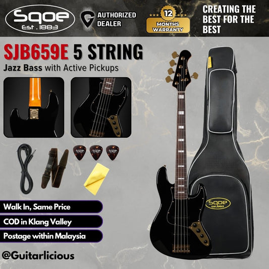 SQOE SJB659E 5 String Jazz Bass with Active Pickups
