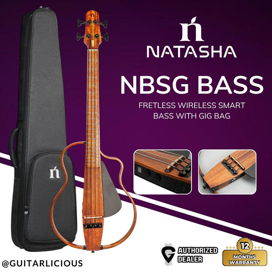 NATASHA GUITAR NBSG Bass Wireless Smart Bass with Gig Bag - Mahogany