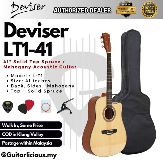 Deviser 40" Solid Top Spruce + Mahogany Acoustic Guitar - High Gloss - LT2-40