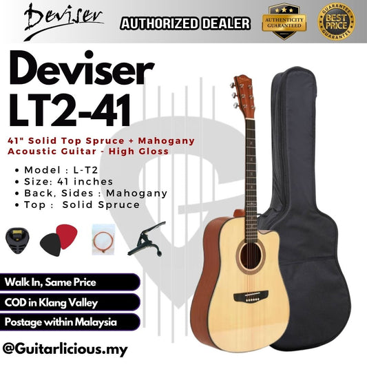 Deviser 41" Solid Top Spruce + Mahogany Acoustic Guitar - High Gloss- LT2-41