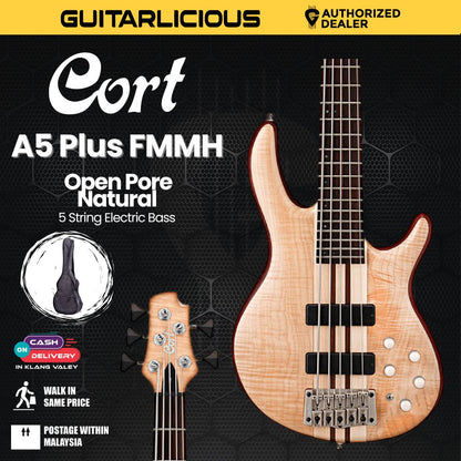Cort A5 Plus FMMH 5-String Bass Guitar with Bag - Open Pore Natural