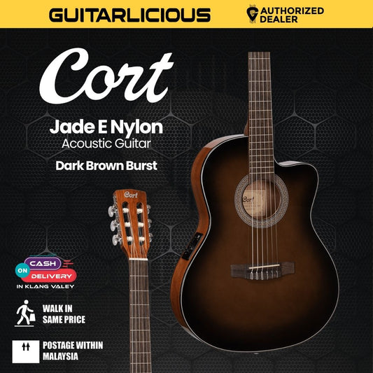 Cort Jade E Nylon Classical Guitar with Bag - Dark Brown Burst
