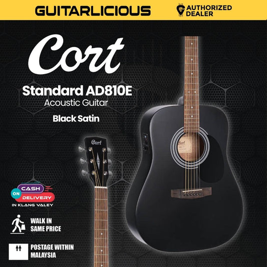 Cort AD810E Acoustic Guitar with Bag - Black Satin