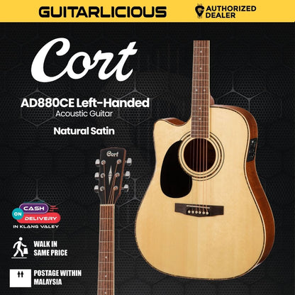 Cort AD880CE Left-Handed Acoustic Guitar with Bag-Natural Satin