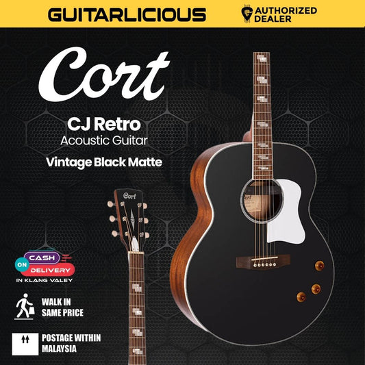 Cort CJ Retro Jumbo Acoustic Guitar with Bag - Vintage Black Matte