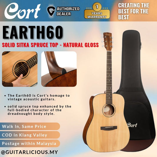 Cort Earth60 Earth Series Solid Sitka Spruce Top Acoustic Guitar - Natural Gloss