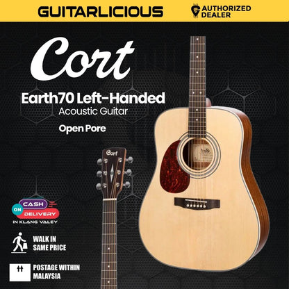 Cort Earth70 Left-Handed Acoustic Guitar with Bag - Open Pore