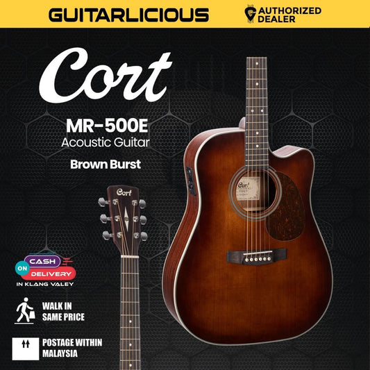 Cort MR500E Solid Top Acoustic Guitar with Bag - Brown Burst