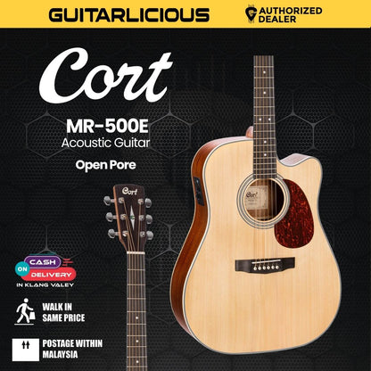 Cort MR500E Solid Top Acoustic Guitar with Bag - Open Pore