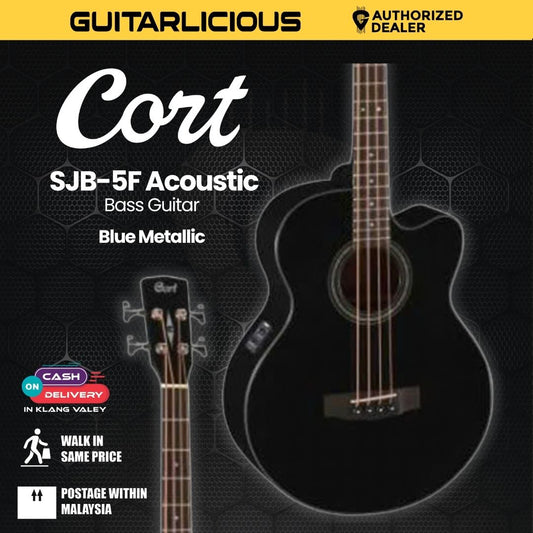 Cort SJB5F - Acoustic-Electric Bass Guitar Rosewood Fretboard with Gig Bag - Black