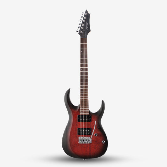 Cort X Series X100 Double Humbucker (HH) Tremolo Electric Guitar with Bag - Open Pore Black Burst (OPBB)