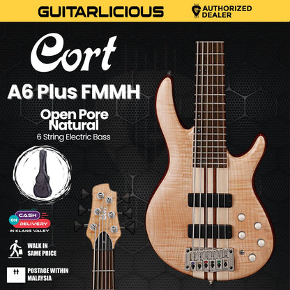Cort A6 Plus FMMH 6-String Bass Guitar with Bag - Open Pore Natural