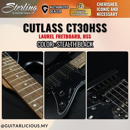 Sterling By Music Man Cutlass CT30HSS Electric Guitar with Laurel Fretboard - Stealth Black ( CT30 / CT30-HSS )