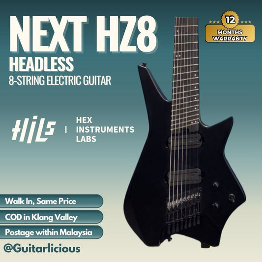 HILS HZ8 Headless 8-String Electric Guitar - Satin Black