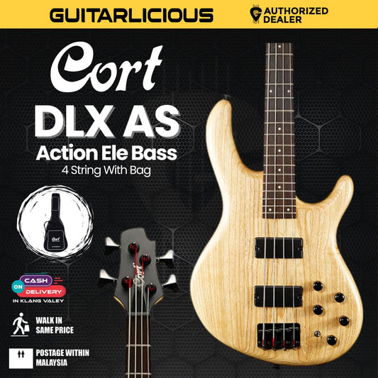 Cort Action DLX AS 4-strings Electric Bass Guitar with Bag - Open Pore Natural