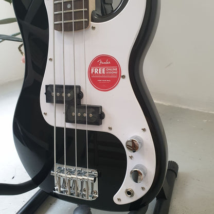 FENDER Squier Mini Short Scale Precision 4 String Bass Guitar, Laurel FB, Black