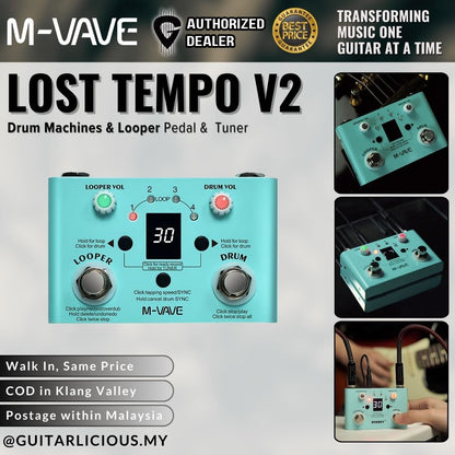 M-Vave Lost Tempo V2 Drum Machines & Looper Pedal Built-in 30 Drums 11 Mins Recording Time & High Precision Tuner