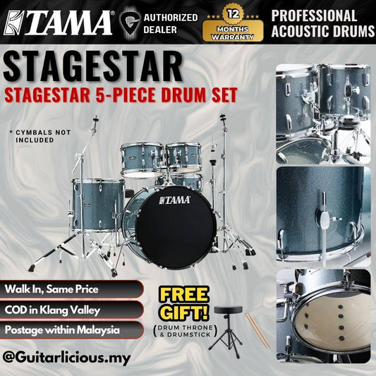 Tama Stagestar 5-piece Drum Set with Drumsticks and Throne - Sea Blue Mist ( TAMST52H6-SEM / STAGE STAR )