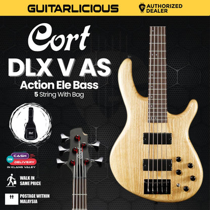 Cort Action DLX V AS 5-String Bass Guitar with Bag - Open Pore Natural