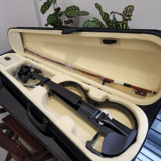 The Rose Electric Violin for Beginner with Free Bow, Bridge, Headphone, Case, Rosin, Cable, & Battery (4/4 Full Size, R-E10)