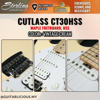 Sterling By Music Man Cutlass CT30HSS Electric Guitar with Maple Fretboard - Vintage Cream ( CT30 / CT30-HSS )