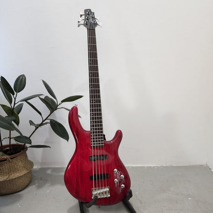 Cort Action Bass V Plus (5 String) Bass Guitar with Bag - Trans Red (232-3-ActionVPlus/TR)