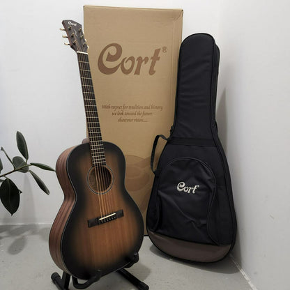 Cort Core-PE AMH All Mahogany Acoustic Guitar with Fishman Sonitone Pickup - Open Pore Black Burst (OPBB)