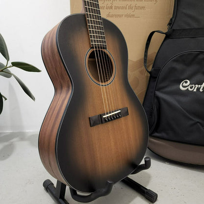 Cort Core-PE AMH All Mahogany Acoustic Guitar with Fishman Sonitone Pickup - Open Pore Black Burst (OPBB)