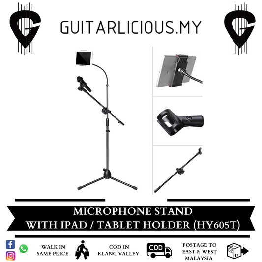 Adjustable Microphone Stand with Phone / Tab Holder for Busker & Performer (HY605T / HY-605T / HY 605T)