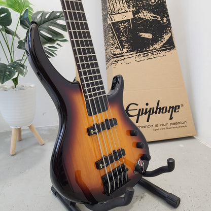 Epiphone Toby Deluxe V 5 String Bass Guitar, Vintage Sunburst (E09-EBD5VSBH1)