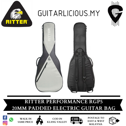 Ritter Performance RGP5, 20mm Padded Electric Guitar Bag - Black Silver Grey (RGP5-E/BSG / RGP5E / RGP5 E )