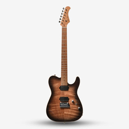 Bacchus TAC24 FMH-RSM/M Roasted Maple Fretboard, Flame Mahogany Telecaster Electric Guitar w/ H-H - Natural Black Burst