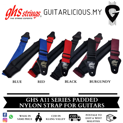 GHS A11 Series Padded Nylon Guitar Strap (Length : Min 42" / Max 56") (Width : 2")