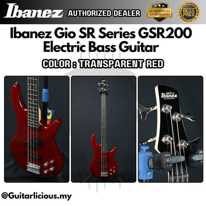 Ibanez Gio SR Series GSR200 , 4 String Electric Bass Guitar - Transparent Red ( GSR200-TR / GSR-200 / GSR 200 )