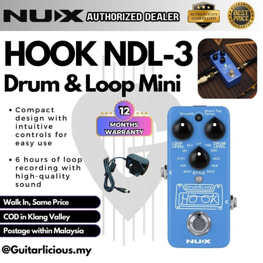 NUX HOOK NDL-3 Drum & Loop Mini Looper Electric Guitar Pedal - ( NDL3 / NDL 3 )