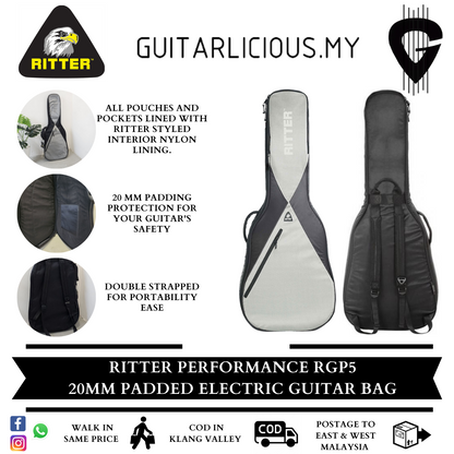 Ritter Performance RGP5, 20mm Padded Electric Guitar Bag - Black Silver Grey (RGP5-E/BSG / RGP5E / RGP5 E )