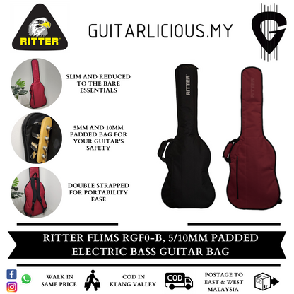 Ritter Flims RGF0-B, 5 and 10 mm Padded Electric Bass Guitar Bag ( RGF0-B / RGF0 B )