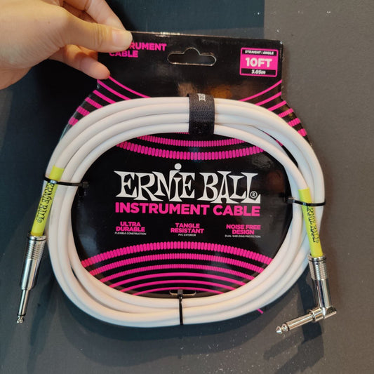 Ernie Ball 10ft Straight to Right Angle Instrument Cable, White ( EB6049 ) (10 Feet / 3 Meter)