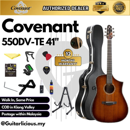 Covenant Guitar 550DV-TE Full Solid 41 inch Acoustic Guitar with M31A-M , Reverb, Chorus, Delay Effect, Build in Speaker