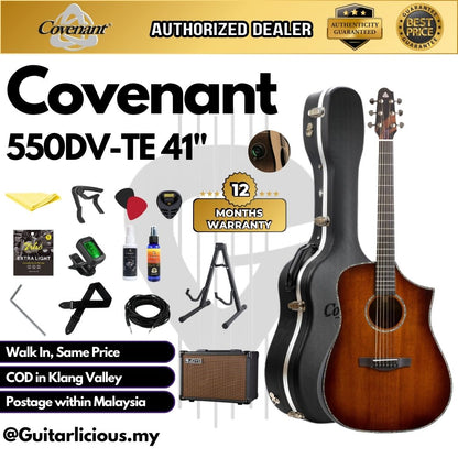 Covenant Guitar 550DV-TE Full Solid 41 inch Acoustic Guitar with M31A-M , Reverb, Chorus, Delay Effect, Build in Speaker