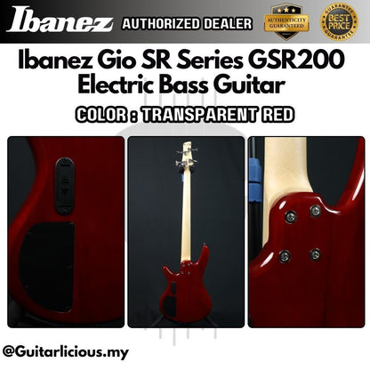 Ibanez Gio SR Series GSR200 , 4 String Electric Bass Guitar - Transparent Red ( GSR200-TR / GSR-200 / GSR 200 )