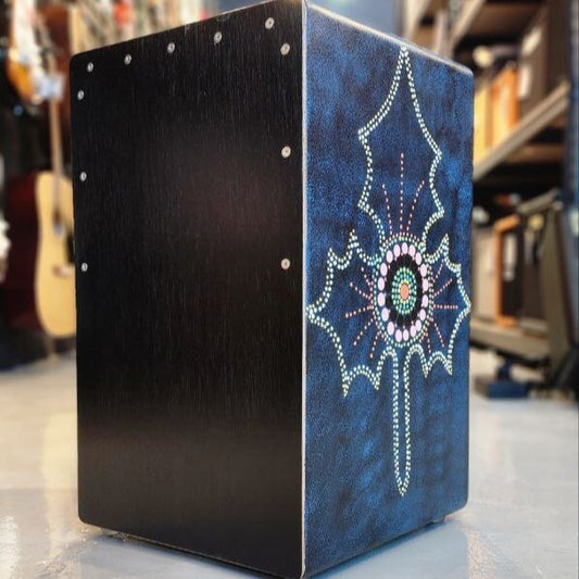 Indonesian Handmade Cajon with Bassport and Dual Snare Wire (Balinese Art Style)